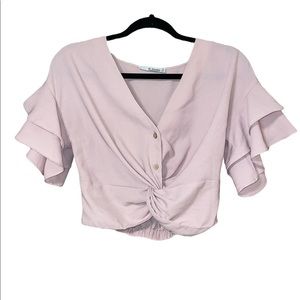 Pink ruffled silk shirt